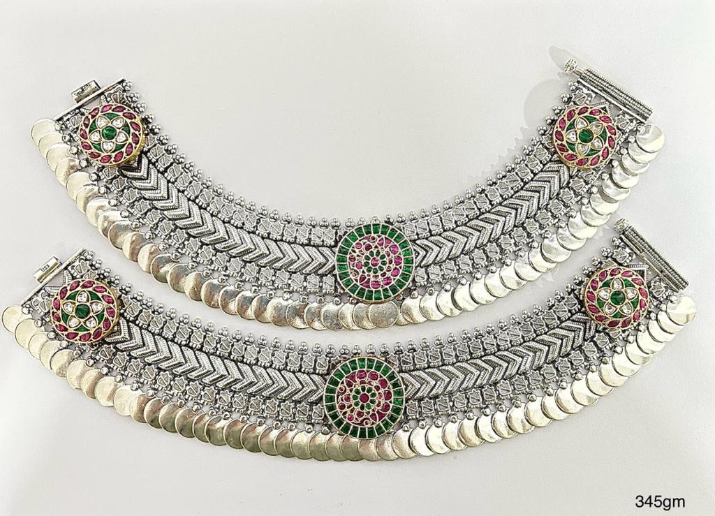 jadau stone silver payal